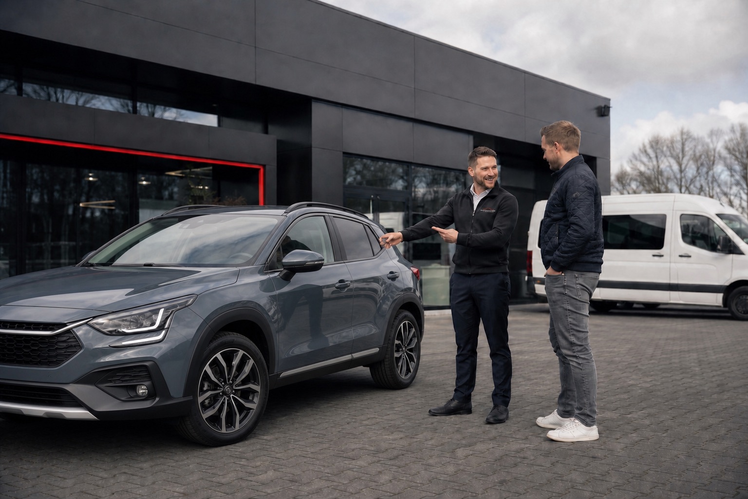 Persönliche Übergabe eines Mietwagens am Autohaus